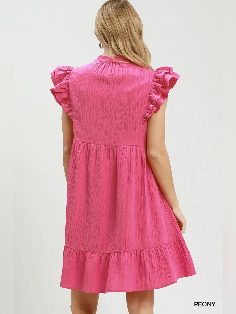 Umgee Ruffle Sleeve Babydoll Dress- Peony Pink- Fast Shipping!! - Picture 3 of 7